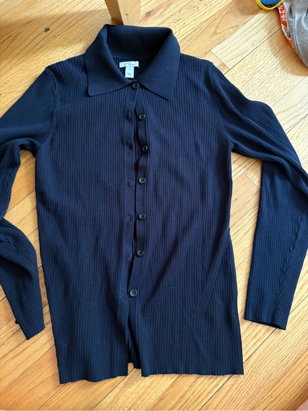 Daily Ritual Navy Ribbed Button-Front Sweater